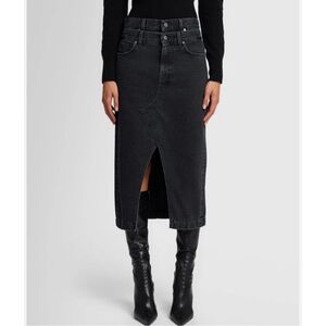 NEW 7 for All Mankind Double Waist Denim Midi Skirt in Hustle Washed Black 26